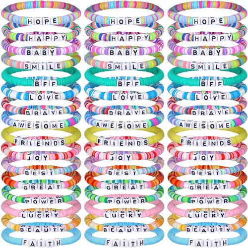 Landical 64 Pcs Friendship Bracelets Bulk Women Beaded Heishi Surfer Inspirational Stackable Party Favor Bracelet Pack Vinyl Beaded for Goody Bag Fillers Party Favors Gifts Valentine