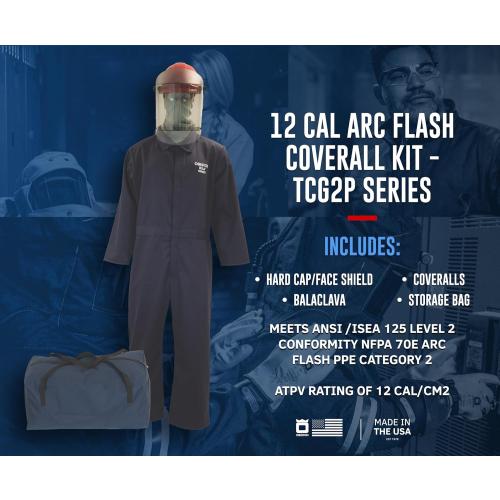 2XL Oberon Arc Flash Coverall Kit - 12CAL - Includes Hard Cap, Face Shield, Balaclava, Coveralls and Storage Bag - TCG2P Series