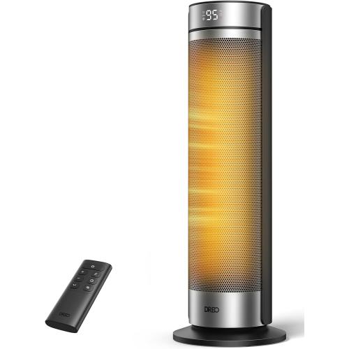 Dreo Space Heater for Large Room, 23 Inch Electric Heaters for Indoor Use, 8 Safe Protection Tower, 70° Oscillation, PTC Ceramic with Thermostat and Remote, Quiet, 12H Timer, Bedroom, Office