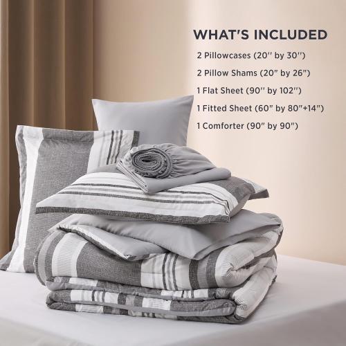Bedsure large Comforter  Grey and White  Striped Bedding Set for All Seasons, Reversible,  with Comforter,
