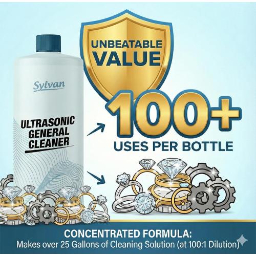 Ultrasonic Cleaner Solution Concentrate | Makes 50 Gal. | Made in The USA | For All Ultrasonic Machines | Cleaning Liquid 32 Oz.
