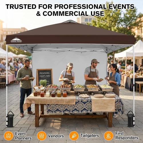 EAGLE PEAK Commercial Canopy 10x10 Pop Up Canopy Tent with 1 Sidewall, Easy Setup Heavy Duty Instant Event Shelter for Vendors & Markets, Outdoor Sun Shade, Brown