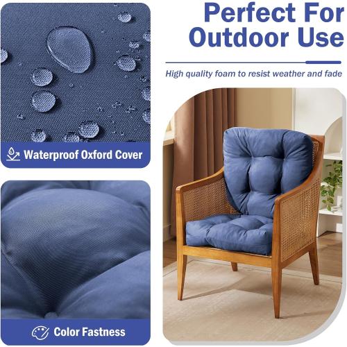4pk Outdoor Chair Cushions Patio Chair Cushions with Ties, 19x19 Tufted Outdoor Seat Cushions, Waterproof Patio Furniture Cushions, Outdoor Dining Chair Pads, Navy