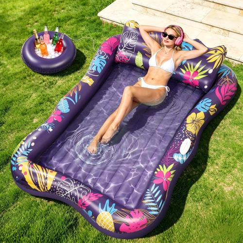 Korlon Tec Extra Large Pool Floats Adult, 81 x 60 Inflatable Tanning Pool Lounger Float with Pillow and Cup Holders, Sun Tanning Bed Pool Rafts Floaties for Adults Beach Lake River