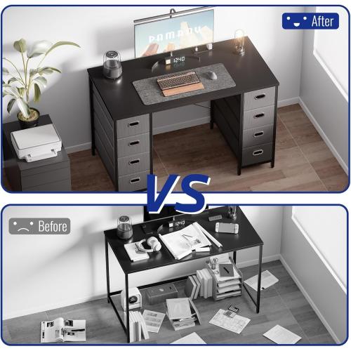 Pamray Size 47 Inch Color brown Computer Desk with 8 Fabric Drawers PC Gaming Desk Home Office Study Work Writing Table for Bedroom Brown