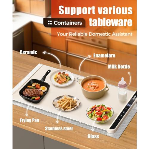 Warming Mat for Food, 6 Temperature & 6 Timer Settings,Food Warmer Chafing Dishes for Buffet,Gatherings,Parties,Everyday Use
