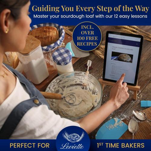 Sourdough Starter Kit for Beginners with Beginner Guide & 100 Recipes - Sourdough Bread Baking Supplies and Tools, Homemade Bread Gift Set and Sour Dough Accessories for Bakers