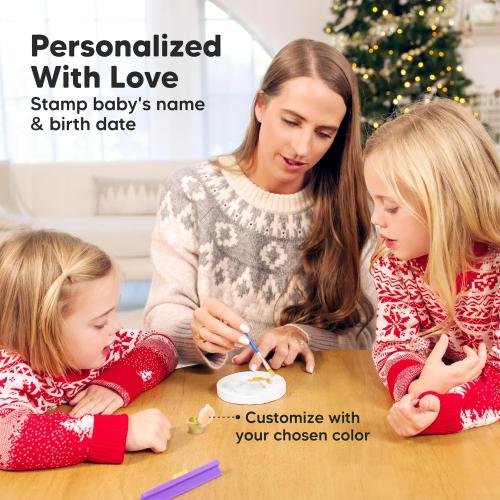 Baby Hand and Footprint Kit Girls, Boys - Personalized Baby’s First Christmas Ornament Kit, Newborn Christmas Gifts for New Mom, Cute Shower Gifts, Easy to Use Handprint Ornaments(Gold Paint, Cherish)