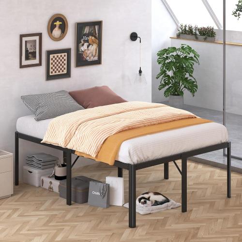 Size 24 Inch High Full Bed Frame with Rounded Corner, Heavy Duty Metal Bed Frame Full Under-Bed Storage Space, No Box Spring Needed, Noise Free, Easy Assembly, Black
