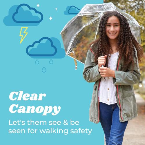 totes Kids Clear Bubble Umbrella with Dome Canopy, Lightweight Design, Wind and Rain Protection Umbrella, Dots, Kids - 38 Canopy