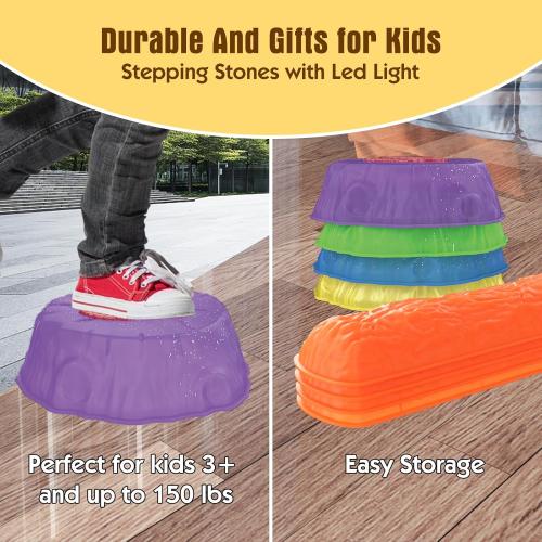 Set of 8 Stepping Stones for Kids - 8Pcs Non-Slip Plastic Stepping Stones with LED Lights, Preschool Balance & Gross Motor Skills Game Toys, for Toddlers 3 Years Up, Outdoor & Indoor