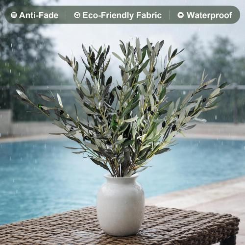 Bailikang 8PCS Premium Artificial Olive Branches for Vases - Realistic PU & Silk Faux Greenery Stems, 3 Sizes, Bendable Wire Stems, Low Maintenance Home/Office/Holiday Decor(No Vase