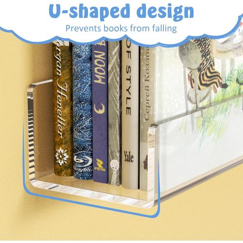 NIUBEE 36-Inch Acrylic Floating Bookshelves for Kids, 2-Pack, Extra-Large Wall Shelves for Expanding Book Collections and Family Spaces