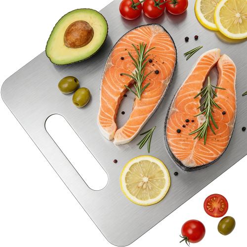 Stainless Steel Cutting Board with Lip 304 Metal Chopping Board for Kitchen (One Size, Oblong)