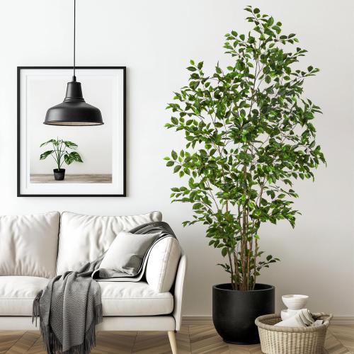 Bailikang Artificial Ficus Tree Indoor 7ft, Large Potted Faux Tree with Realistic Silk Leaves & Trunk for Home Office, Living Room Corner Decor