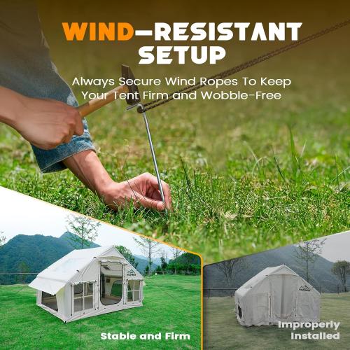 Inflatable Tent with Skylight, Quick Setup Blow Up Tents with Pump, Hot Tent with Stove Jack, Waterproof Oxford Inflatable House for Camping, Air Glamping Tents for Camping Adult