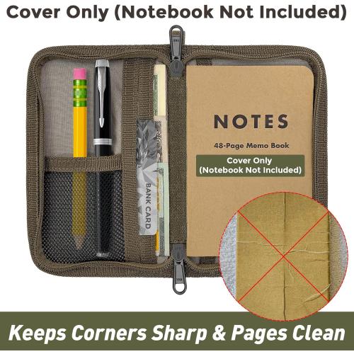 Journal Cover for Field Notes & Moleskine Cahier with YKK Zipper, 3.5x5.5 Waxed Canvas Notebook Cover with Pen Holder, Water Resistant Travel Planner Cover for Daily Use