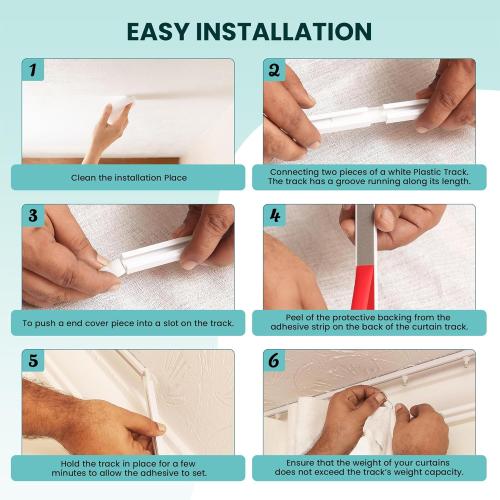 UrbanRed Self Adhesive Ceiling Curtain Track Ceiling Mount, Track for Curtains 16.4FT (5m) for Smooth Wall - No Drill, Screws, Adhesive Curtain Rod (Non-Flexible)