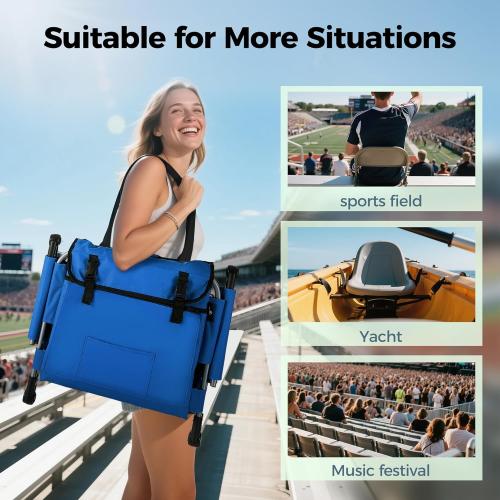 GREEN PARTY Stadium Seat for Bleachers Portable Outdoor Floor Folding Stadium Chair with Armrest, Back Support, Cup Holder, Mesh Bag and Hide Hooks