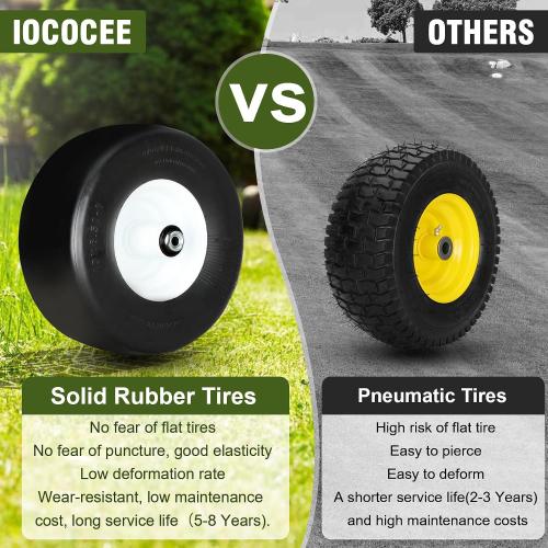 2 Pack 13x6.50-6 Solid Rubber Lawn Mower Tires,13X6.5X6 White No Flat Front Solid Tire Puncture Proof Compatible with Exmark 103-0065 Replaces 103-3051, 1-633584, 103-0063, 126-5361, 1-633585