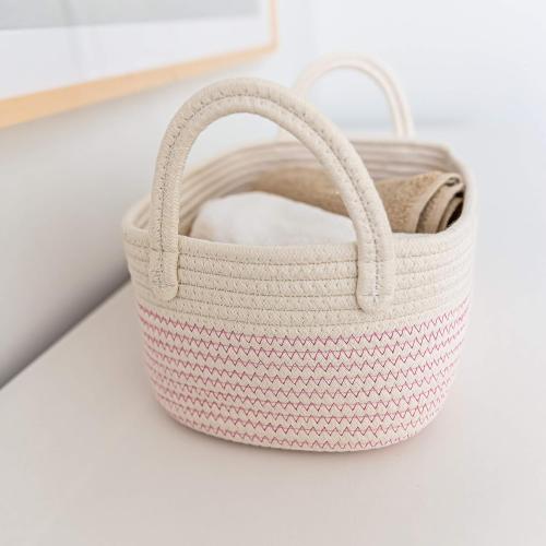 OrganiHaus Pink Baby Changing Basket, Nursery Storage Baskets for Shelves, Cotton Rope Basket w/Handles, Cloth Basket for Toys, Towel Basket Bins, Set of 3 Small Woven Basket for Storage