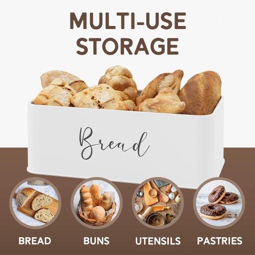 Size  16.5 x 8.5 x 6 inches NATURE SUPPLIES | White Bread Box For Kitchen Countertop With Professional Cutter Guide | Farmhouse Bread Bin & Bamboo Bread Slicer Set | Metal Bread Box With Cutting Board For Bread, Bagel, Loaf