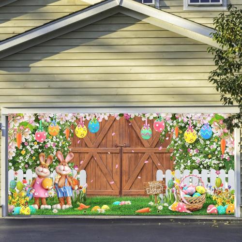 Easter Backdrop for Photography 6 x 13 ft Large Spring Photography Backdrops Vinyl Bunny Rabbit Colorful Eggs Floral Baby Kids Portrait Photo Props for Holiday Photoshoot Picture Garage