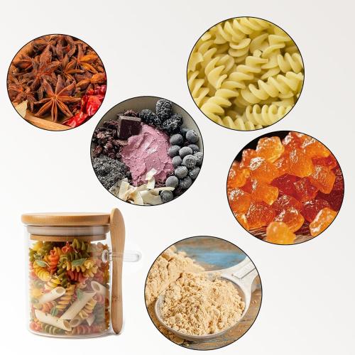 7.6 oz Airtight Mini Glass Jars with Bamboo Lids and Bamboo Spoons, Spice Jars Small Food Storage Containers for Kitchen, Bathroom, Home Decor Set of 8