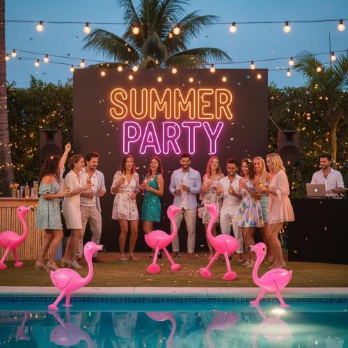 Yaomiao 6 Pcs Inflatable Pink Flamingos Pool Party Decor