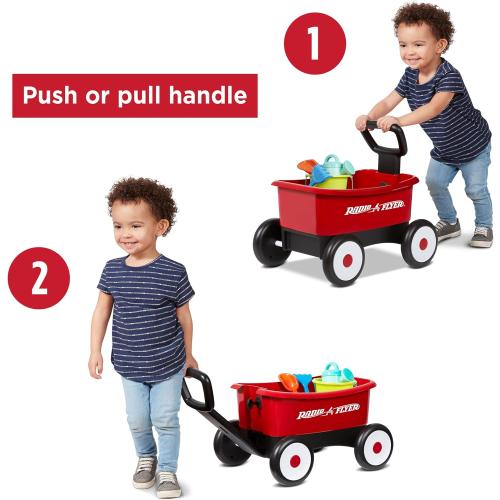 Radio Flyer Push & Pull Walker Wagon with Garden Tools, Red, for Kids 1-4 Years Old, Locking Handle for Stability, Baby Push Walker Converts to Pull Wagon, for Indoor & Outdoor Play