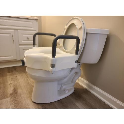 Carex E-Z Lock Raised Toilet Seat with Handles - 4.5 Inch Toilet Seat Riser with Arms, Toilet Riser Fits Most Toilets, Elongated or Round, Toilet Seat Lifter, White