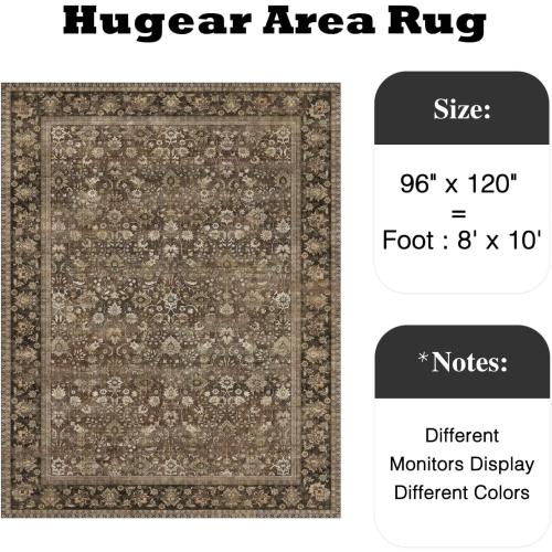 8x10 Machine Washable Rugs Brown Hallway Large Area Rug Indoor Accent Rug Floral Low Pile Carpet Soft Throw Aesthetic Rug Bedroom Living Room Office Dining Room Kitchen Laundry Room