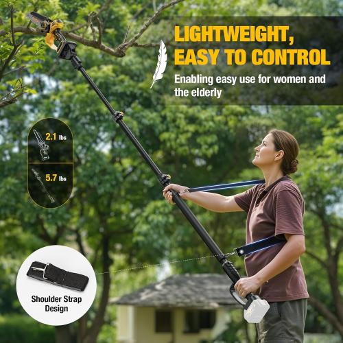 2-IN-1 Cordless 8-Inch Pole Saw & Chainsaw for DeWALT 20V MAX Battery - 1200W Brushless Motor, Total Reach of Max 15.9 FT, Lightweight, 8&6Electric Pole Saws for Tree Trimming Pruning (Tool Only)