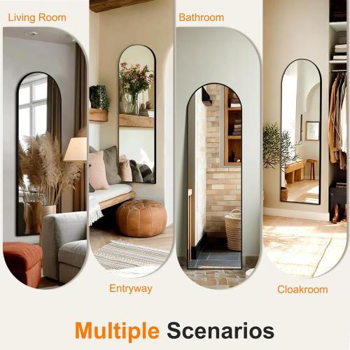Arched Full Length Mirror, 56x15 Standing Body Mirror for Wall, with Aluminum Alloy Frame for Bedroom, Living Room, Dressing Room(Black)