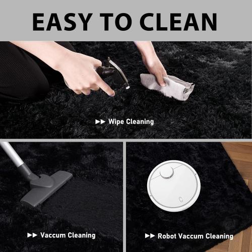 Black Rugs for Living Room Fluffy 5x7 ft Bedroom Rug Non-Slip Area Rugs Shag Carpet for Nursery Kids PlayRoom Dorm Office Indoor Modern Plush Carpets Boys