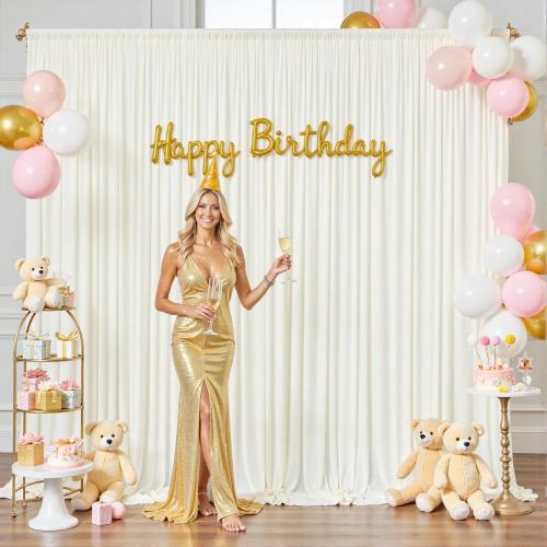 10ft x 10ft Ivory Backdrop Curtain for Wedding Ivory Wrinkle Free Backdrop Drapes Panels for Parties Baby Shower Bridal Shower Birthday Photo Photography Polyester Fabric Background Decoration