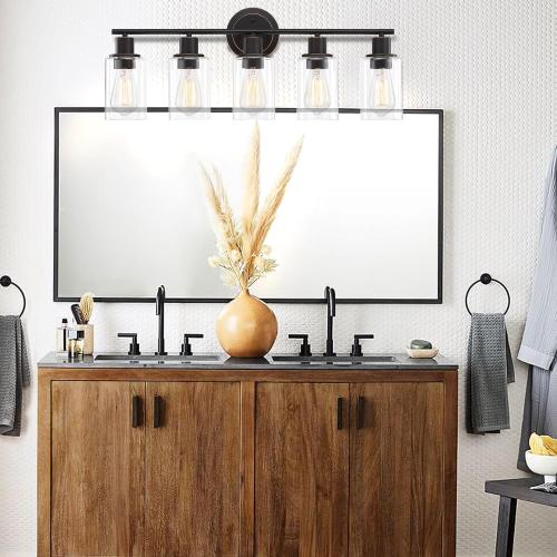 5-Light Oil Rubbed Bronze Bathroom Vanity Light Over Mirror, Oil Rubbed Bronze 5-Bulb Wall Sconce Above Kitchen Sink, Brown Wall Sconce for Bathroom Vanity