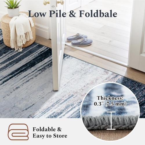 Size 8x10 Color Blue  Grey Area Rug, Washable Rug for Living Room, Non Slip, Soft Low Pile, Modern Abstract Blue Grey Rug for Bedroom, Dining Room, Home Office, Indoor Floor Carpet