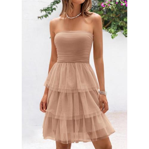 PRETTYGARDEN Womens Tulle Dress Strapless Tube Top Short Dress Summer Ruffle Tiered Party Wedding Guest Dresses Large