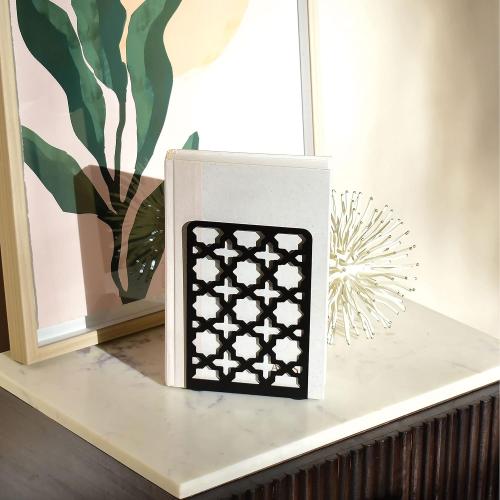 CNK Book Ends Bookends for Decorative Books Holder Bookend Shelves End Hold Heavy Duty Holders Stoppers Metal Stopper Cute Boho Bookshelf Holds Cookbook Office Home Set of 2 Bookends Pair Black