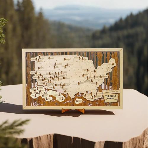 HYPERI US National Parks Map Travel Map, National Park Tracker Checklist, Natural Wall Art, Traveler Gifts for Mom, Dad, Coworker, (National Park Map - Wooden Box)