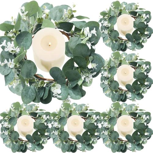 Redbaker 6 Pcs Eucalyptus Wreath 12 Inch Artificial Green Leaves Greenery Wreaths for Front Door Farmhouse Spring Summer Decor for Wedding Window Tabletop Decoration(Vibrant)