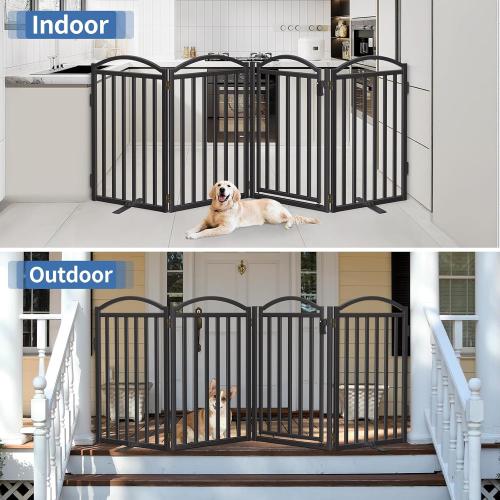 Size 80x36 Color Black Malier Metal Freestanding Dog Gates with Door, 36'' Height Outdoor Indoor Dog Fences, Extra Wide Foldable Puppy Gate for Stairs (Black, 【4 Panels with Door】 80''W × 36''H)