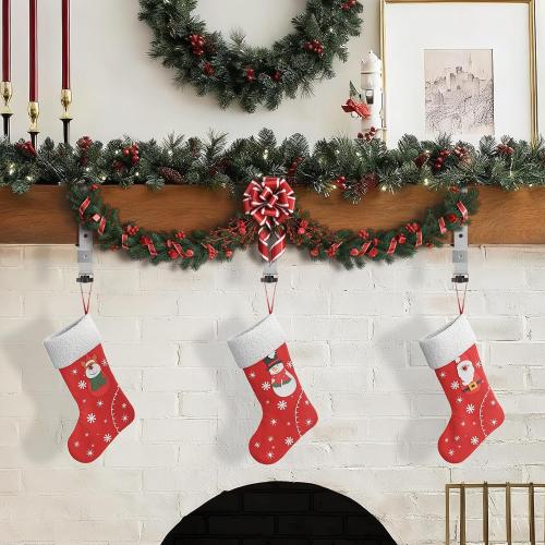 Stocking Hangers for Mantel,4 Pcs 2 in 1 Adjustable Fireplace Christmas Stocking Holder,No-Drill, Easy to Install Garland Hanger for Christmas Decorations,Fits 0.1”-3.5”Mantles (Silver, 4)