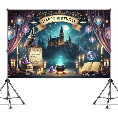 Wizard Happy Birthday Banner Wizard Happy Birthday Backdrop 6x4ft Wizard Party Decorations Magical Bdy Decorations Magical Party Decorations Wizard Backdrop for Room Decorations
