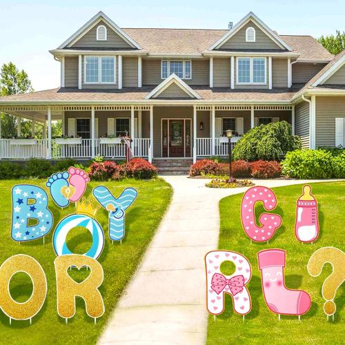 AerWo 11 Pcs Gender Reveal Decorations Baby Shower Yard Signs with Stakes,Baby Gender Reveal Ideas Yard Letters Lawn Signs Boy or Girl Gender Reveal Party Supplies