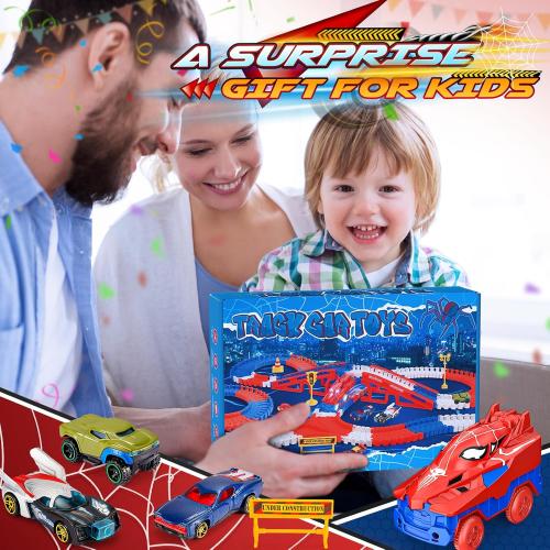 Spider Toys for Boys 3-4: 251 PCS Spider Race Track with 5 Alloy Cars Toys for 3 4 5 6 Year Old Boys Car Tracks for Kids Toddler Boy Age 3-5 4-6 6-8 Christmas Birthday Gifts