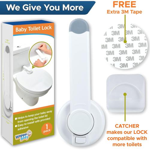 Baby Toilet Lock by Wappa Baby - 9L x 4W - Ideal Baby Proof Toilet Lid Lock - No Tools Needed Easy Installation with 3M Adhesive - Top Safety Toilet Seat Lock - Fits Most Toilets - White (1 Pack)