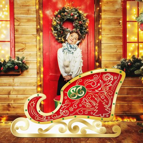 Cardboard Santa Sleigh Stand up Christmas Cardboard Cutout Standup Santa's Sleigh Life Size Cardboard Cutout Standup for Christmas Party Decor