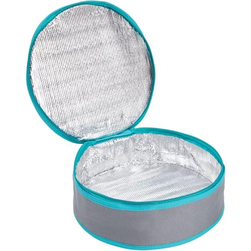 Insulated Round Thermal Casserole Food Carrier for Lunch, Lasagna, Potluck, Picnics, Vacations - Teal and Grey